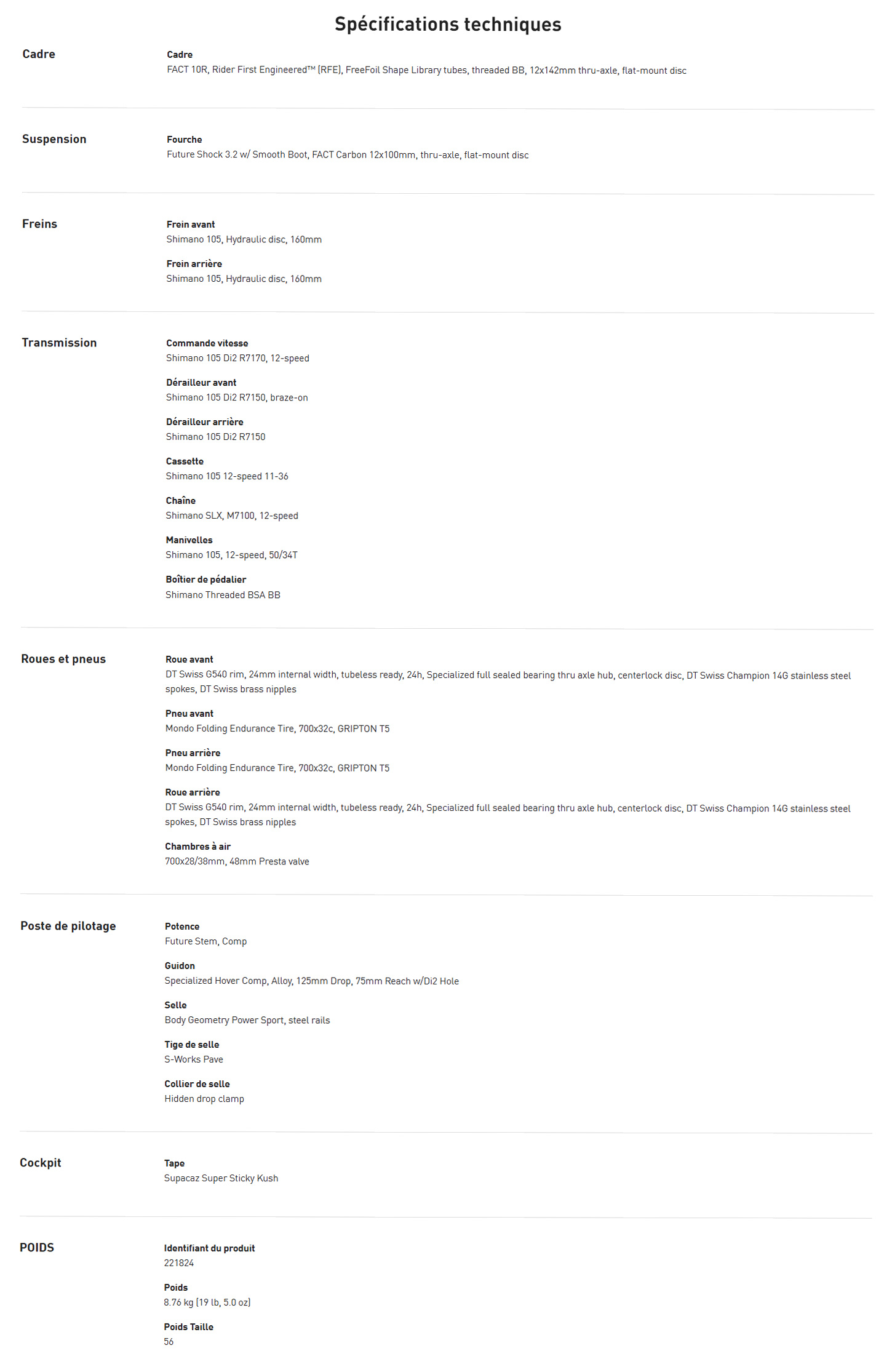 Caracteristique technique du Roubaix SL8 Comp année 2026